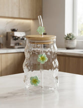 Wavy Glass Tumbler with Bamboo Lid