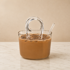 Glass Handbag with Glass Straw