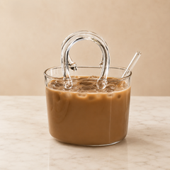 Glass Handbag with Glass Straw