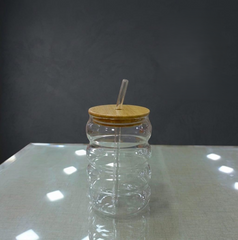 Glass Sipper Cup with Bamboo Lid and Glass Straw