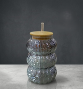 Ribbed Glass Sipper Cup with Bamboo Lid and Straw