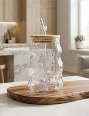 Wavy Glass Tumbler with Bamboo Lid