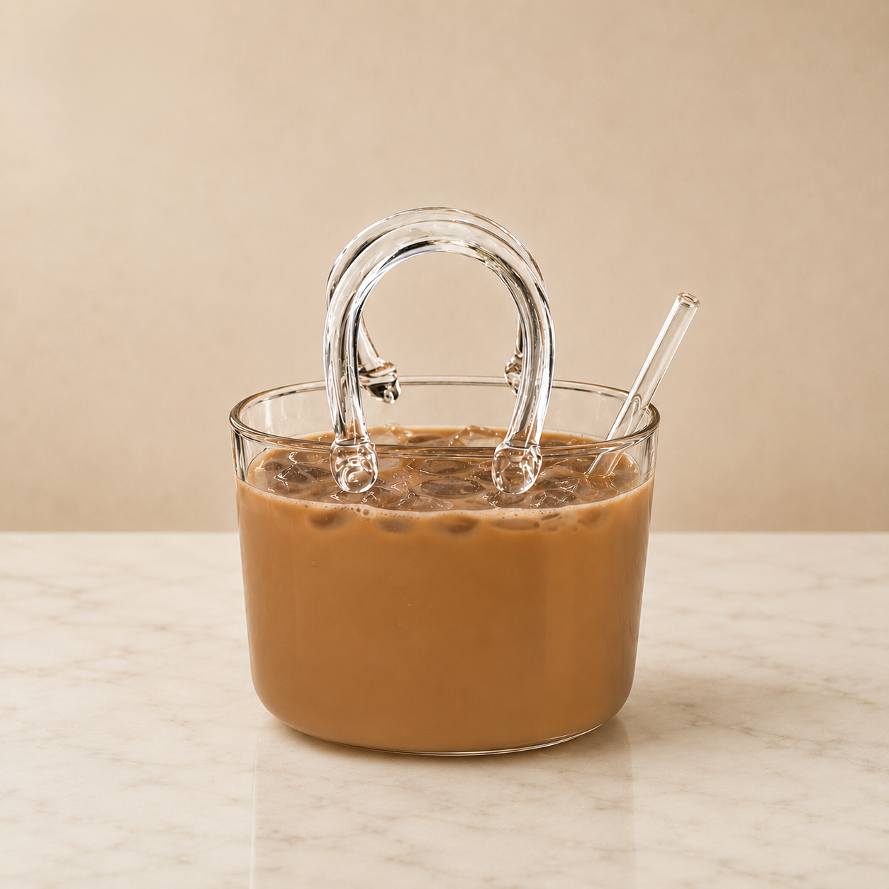 Glass Handbag with Glass Straw