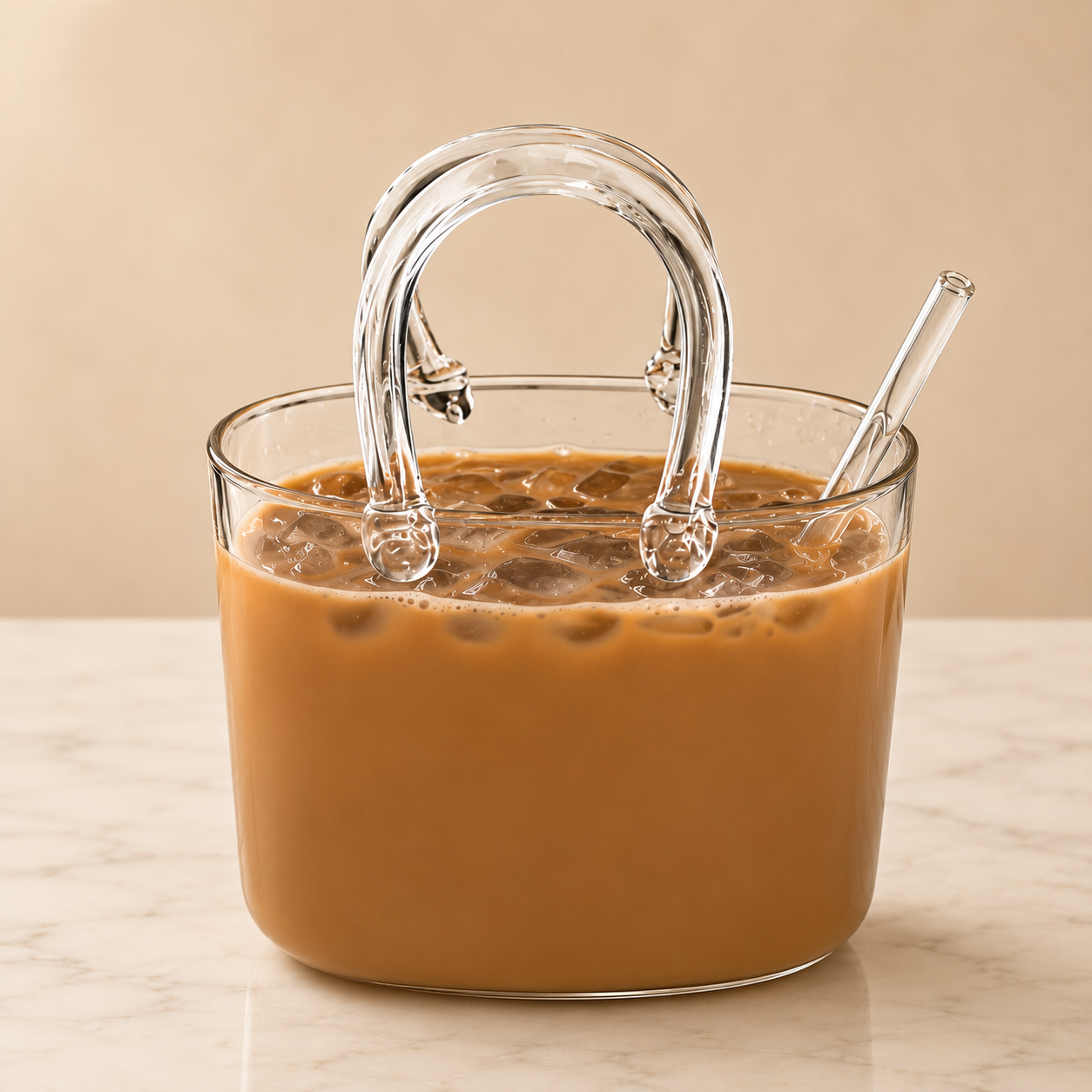 Glass Handbag with Glass Straw