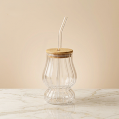 🥤 Premium Ribbed Glass Tumbler Collection with Bamboo Lid &amp; Glass Straw